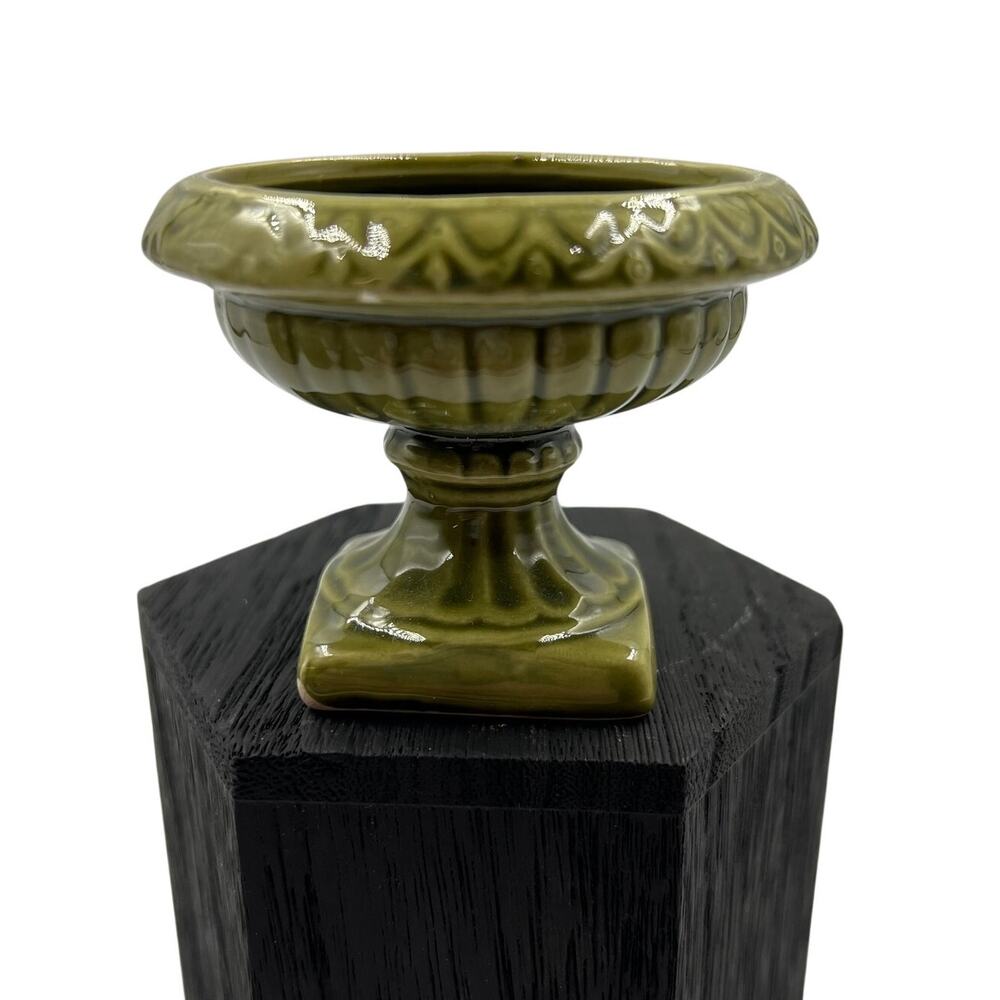 Vtg MCM Green Inarco Glazed Ceramic‎ Miniature Vase Pedestal Made Japan 3"